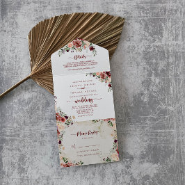 Invitación Todo En Uno Boda de caligrafía floral de verano rústico