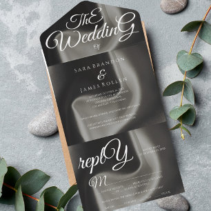 Invitación Todo En Uno Boda de caligrafía gris elegante
