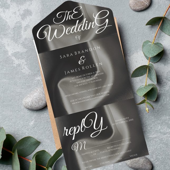 Invitación Todo En Uno Boda de caligrafía gris elegante (Subido por el creador)
