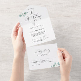 Invitación Todo En Uno Boda de caligrafía Minimalista Eucalyptus