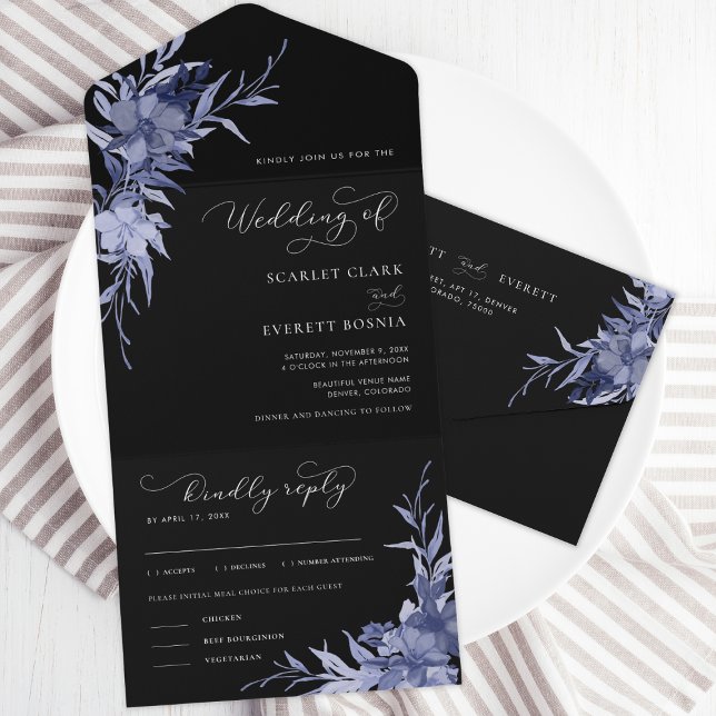 Invitación Todo En Uno Boda de caligrafía morada floral negra de (Subido por el creador)