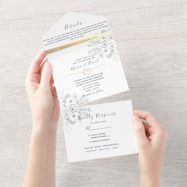 Invitación Todo En Uno Boda de caligrafía romántica (desgarro)