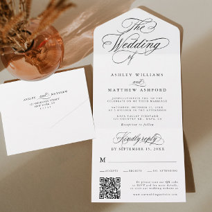Invitación Todo En Uno Boda de caligrafía romántica de Swirly