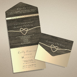 Invitación Todo En Uno Boda de caligrafía Rustic Wood