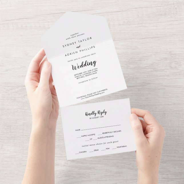 Invitación Todo En Uno Boda de caligrafía simple (desgarro)