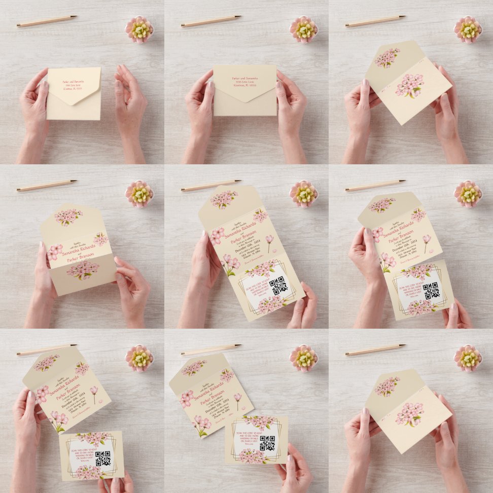Invitación Todo En Uno Boda de cerezo y RSVP