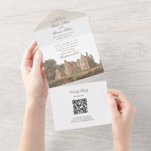 Invitación Todo En Uno Boda de Château Villa Manor Inglés Antiguo