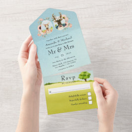 Invitación Todo En Uno Boda de ciervos de bosque de bosque de bosques cap