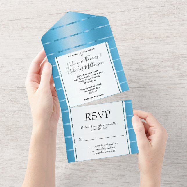 Invitación Todo En Uno Boda de cinta azul cielo (desgarro)