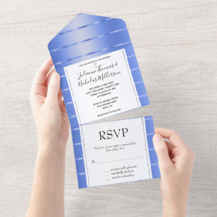 Invitación Todo En Uno Boda de cinta de oro azul oceánico