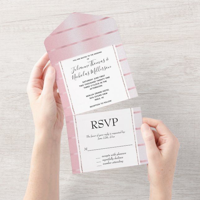 Invitación Todo En Uno Boda de cinta rosa Rubor (desgarro)