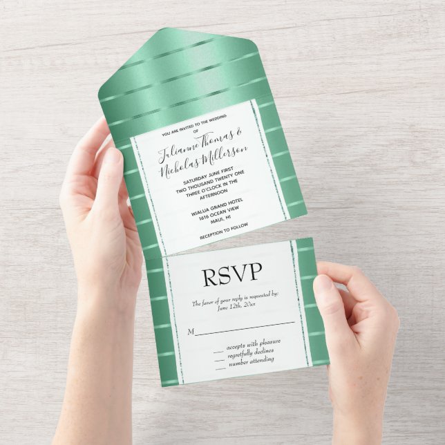 Invitación Todo En Uno Boda de cinta verde de impresión (desgarro)