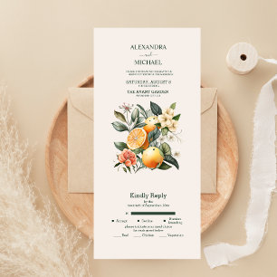 Invitación Todo En Uno Boda de cítricos con acuarela rústica
