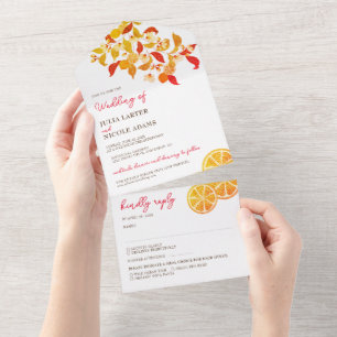 Invitación Todo En Uno Boda de Citricos con Follaje y Limón Fresco Amor