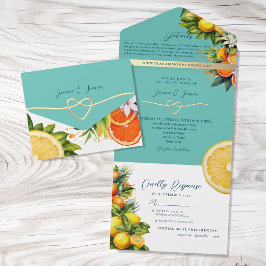 Invitación Todo En Uno Boda de Cítricos Naranja Limón