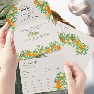 Invitación Todo En Uno Boda de Citrus Flor de Naranja y RSVP