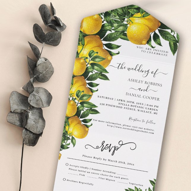 Invitación Todo En Uno Boda de Citrusy con Temas Lemon (Subido por el creador)