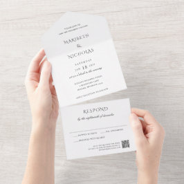 Invitación Todo En Uno Boda de clase de código QR blanco y negro moderno