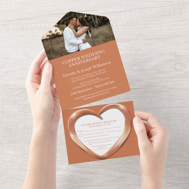 Invitación Todo En Uno Boda de cobre aniversario 7 años foto de fiesta (desgarro)