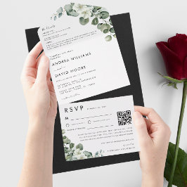 Invitación Todo En Uno Boda de código de eucalipto moderno minimalista RS
