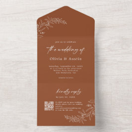Invitación Todo En Uno Boda de código Minimalista moderno Boho Terracotta