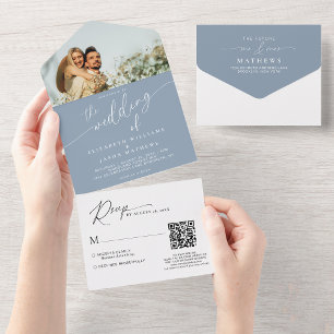Invitación Todo En Uno Boda de código QR con un guión moderno y una foto