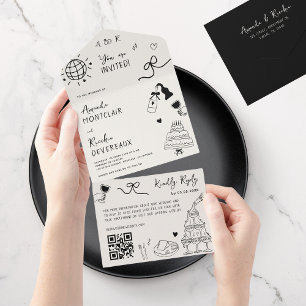 Invitación Todo En Uno Boda de código QR de cosecha manual