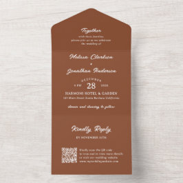 Invitación Todo En Uno Boda de código QR de escritura rústica moderna de