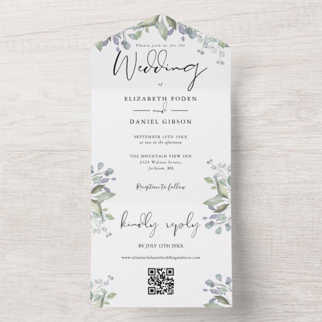 Invitación Todo En Uno Boda de código QR de estilo elegante para el folla (Interior)