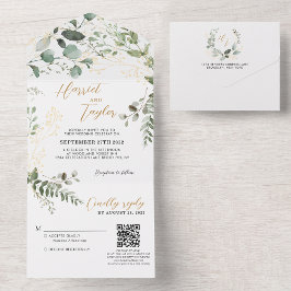 Invitación Todo En Uno Boda de código QR de Eucalyptus Monograma