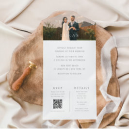 Invitación Todo En Uno Boda de código QR de foto mínima clásica