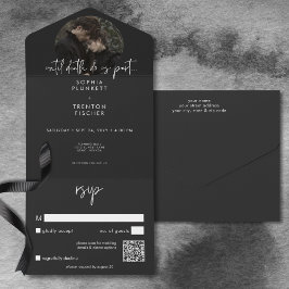 Invitación Todo En Uno Boda de código QR de foto mínima de Moody oscuro