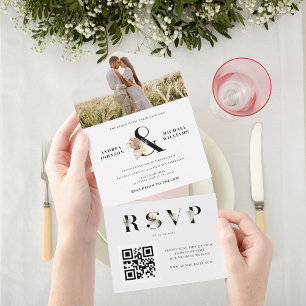 Invitación Todo En Uno Boda de código QR de imagen y Ampersor seco tropic