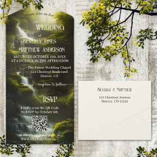 Invitación Todo En Uno Boda de código QR de la vegetación de los bosques 