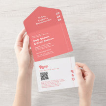 Boda de código QR de monograma rosa de coral de ve