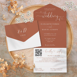Invitación Todo En Uno Boda de código QR de script Minimalista de Terraco