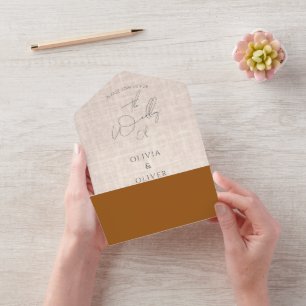 Invitación Todo En Uno boda de código QR de terracota minimalista faux li