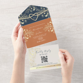 Invitación Todo En Uno Boda de código QR de Terracotta