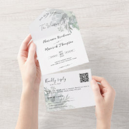 Invitación Todo En Uno Boda de código QR de vegetación botánica
