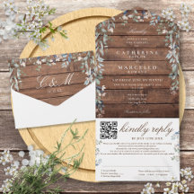 Boda de código QR de vegetación floral de madera d
