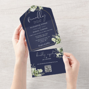 Invitación Todo En Uno Boda de código QR de verde botánico finalmente en 