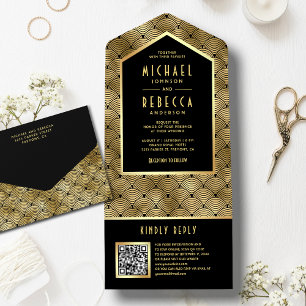 Invitación Todo En Uno Boda de código QR del patrón de ondas de estilo Ar