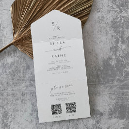 Invitación Todo En Uno Boda de código QR doble gris de Moda de Boho