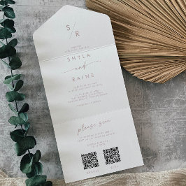 Invitación Todo En Uno Boda de código QR doble rosa Rubor Moda Boho