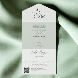 Invitación Todo En Uno Boda de código QR elegante de script Minimalista d