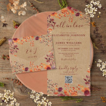 Boda de código QR floral de otoño enamorarse rústi