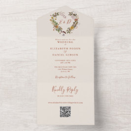 Invitación Todo En Uno Boda de Código QR Floral Otoño Rústico Corazón