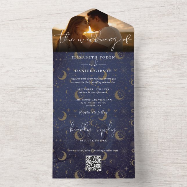 Invitación Todo En Uno Boda de código QR místico celestial (Interior)