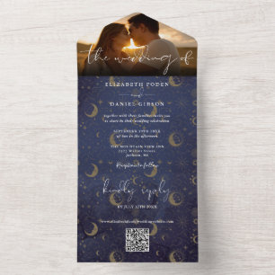 Invitación Todo En Uno Boda de código QR místico celestial