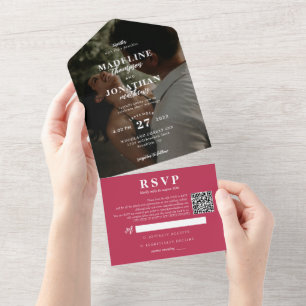 Invitación Todo En Uno Boda de código QR moderno de fotografía con clase